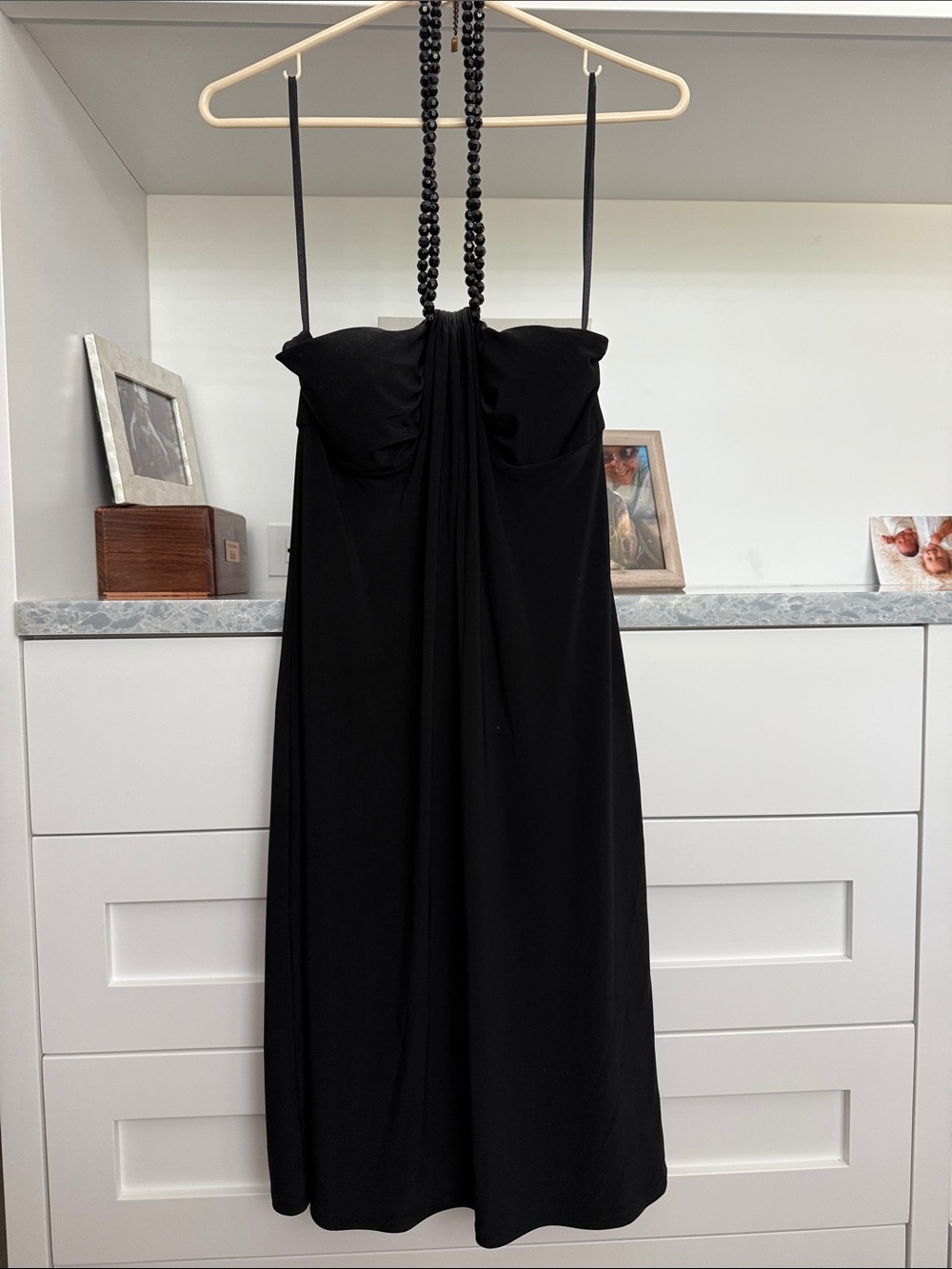 Lauren Ralph Lauren Black Strapless Beaded-Neck Midi Dress
